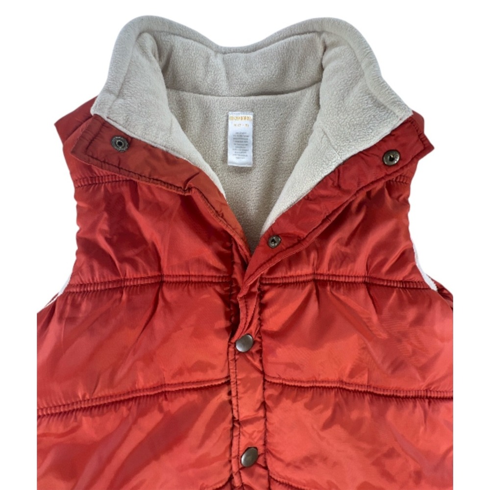 Gymboree Vest Kids M 7-8 Burnt Orange Cream Quilted Fleece Lined Snap Puffer